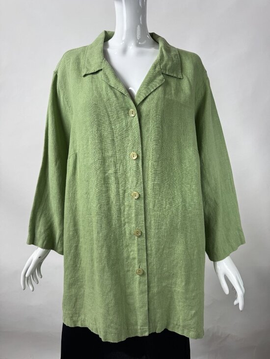 Harvé Benard Tops - Harvé Benard Womens Plus Size 22W Green 100% Linen Button-Down Shirt Made In Ukr